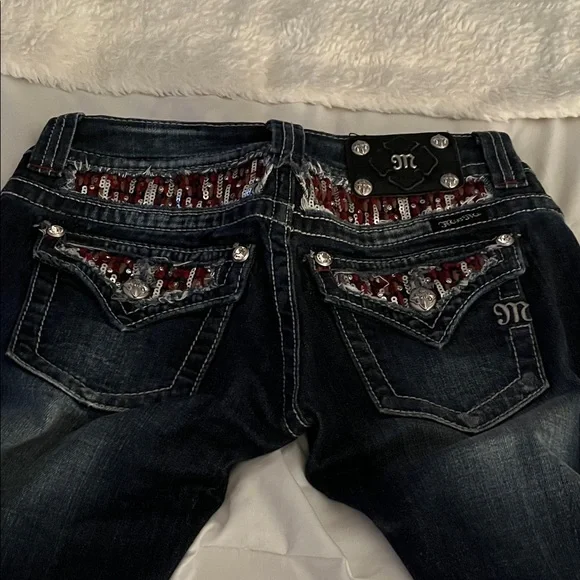 Miss Me Dark Blue Boot Cut Jeans with Red Accents - Picture 3 of 3